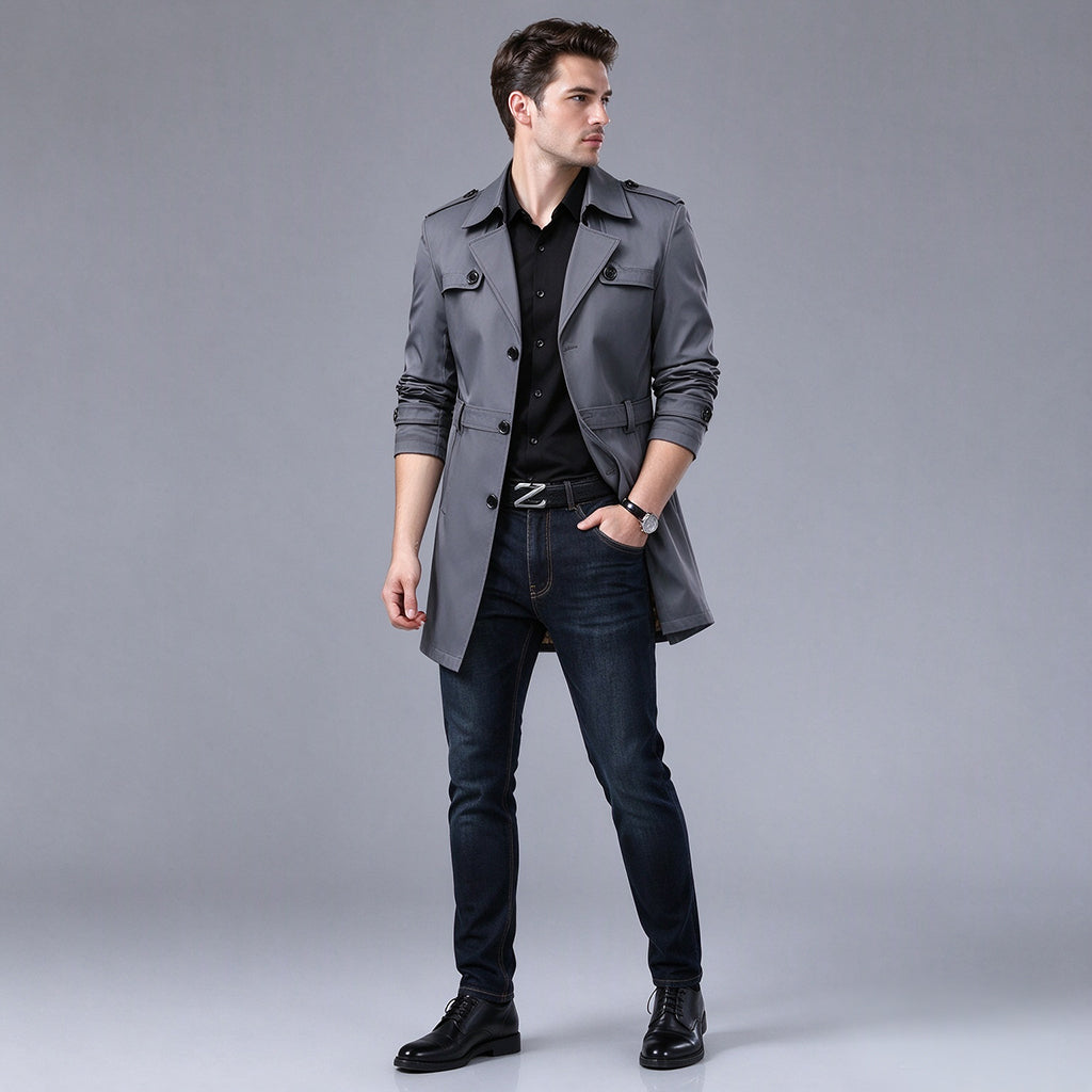 ⏳Liquidation totale⏳Trench-coat d'affaires mi-long pour homme
