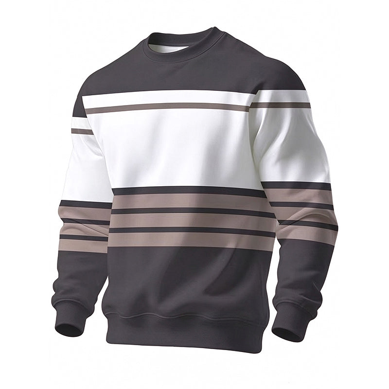 💖Soldes ! Prix cassés💖Sweat-shirt rayé à col rond pour hommes, style décontracté