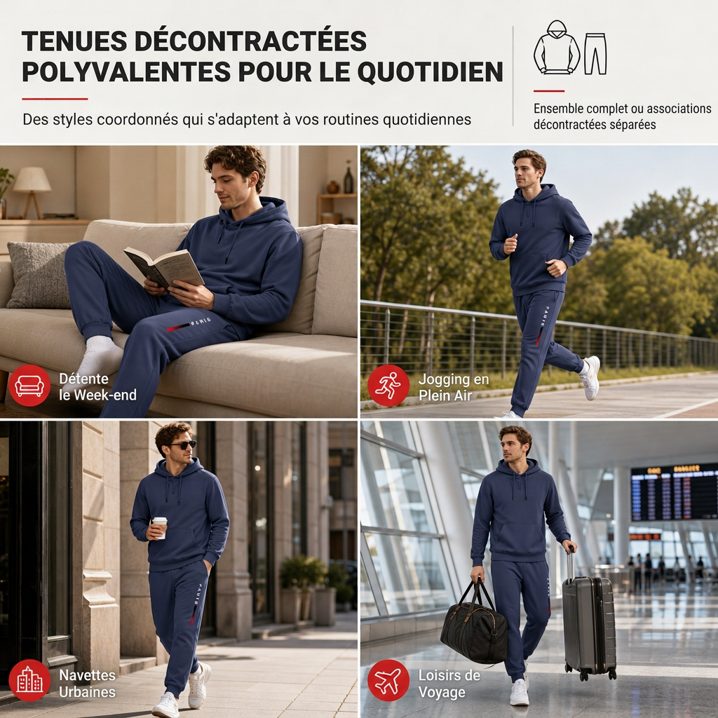 Ensemble de survêtement à capuche et pantalon long à imprimé lettres pour hommes, coupe ample