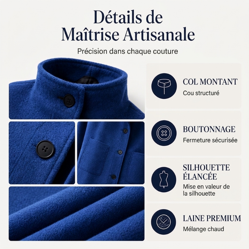 Manteau en laine vintage à col montant pour femme
