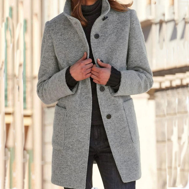 Manteau en laine vintage à col montant pour femme