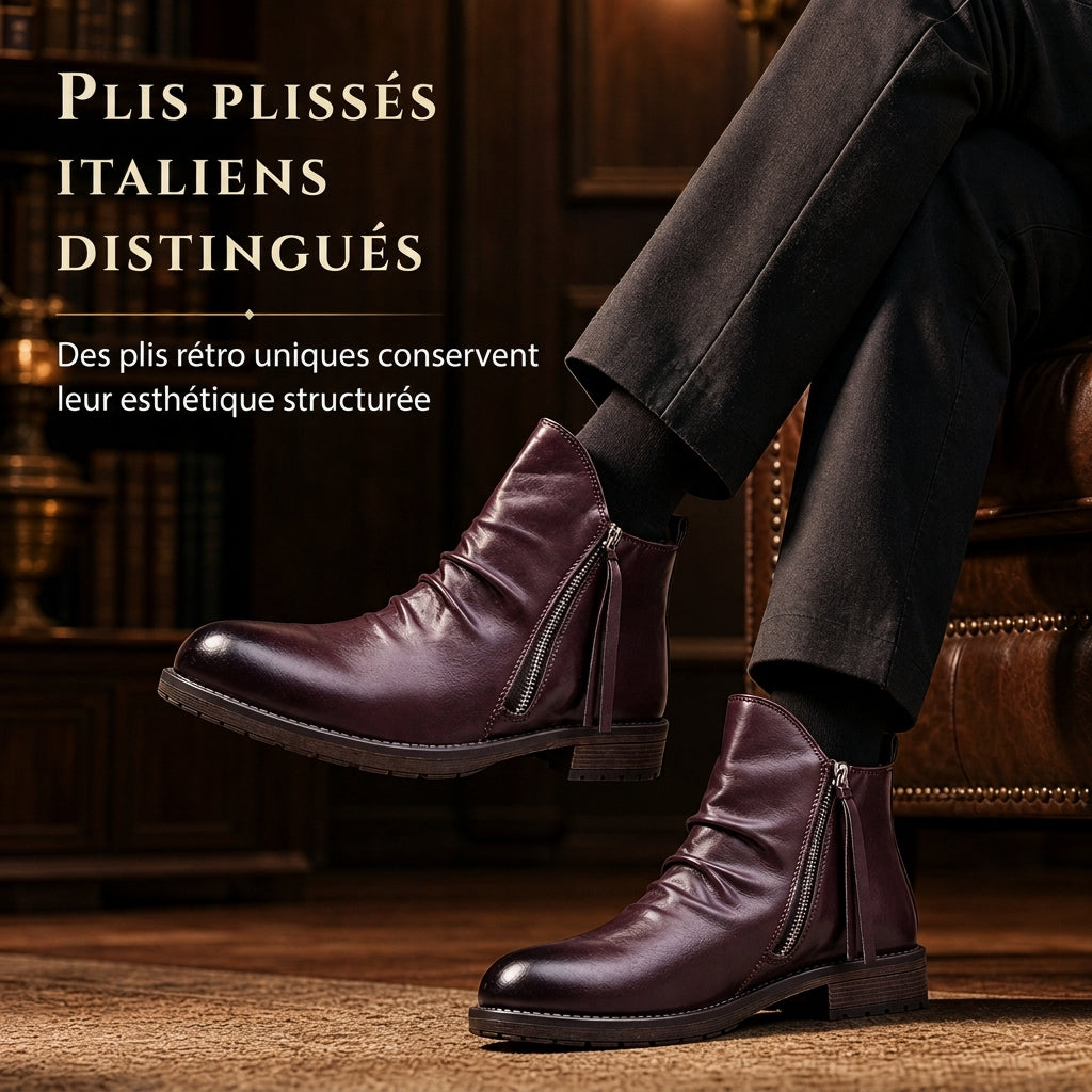 Bottes Chelsea vintage pour homme, bottes occidentales à bout rond avec fermeture éclair, style décontracté