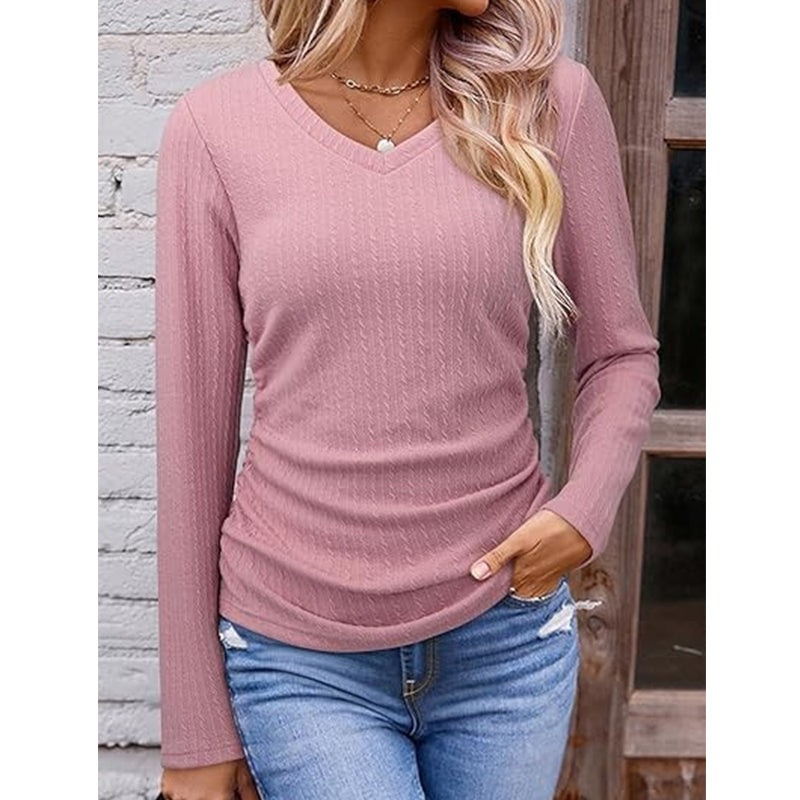✨ Haut en maille à col V pour femme, élégant : manches longues, maille texturée et facile à porter 🧶