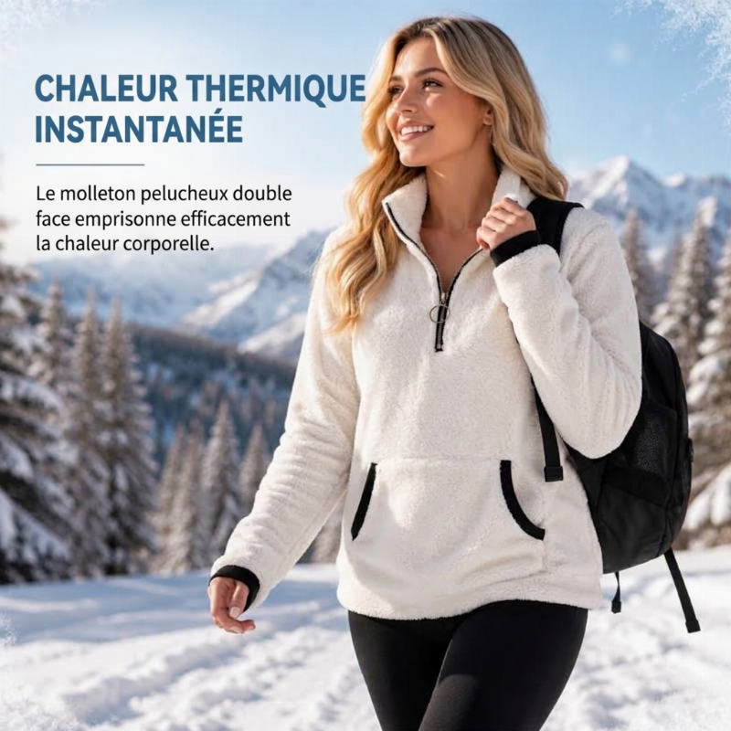 Sweat en peluche chaud à demi-zip pour femme
