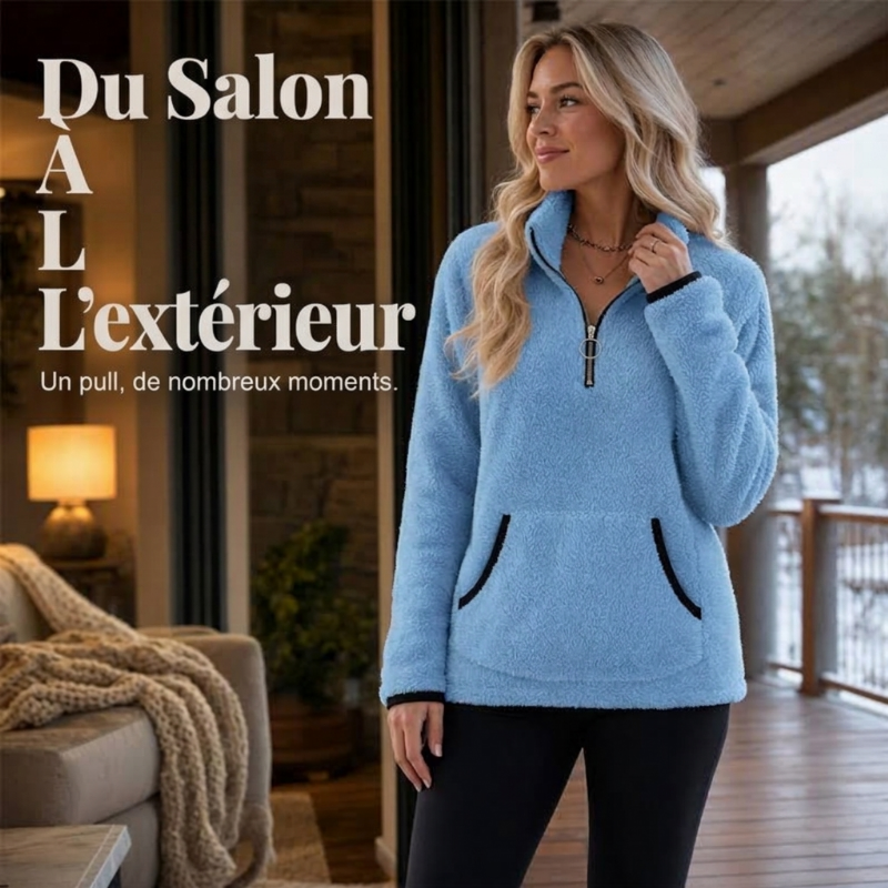 Sweat en peluche chaud à demi-zip pour femme