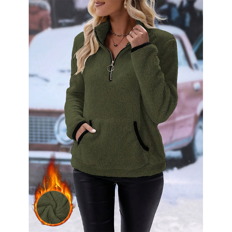 Sweat en peluche chaud à demi-zip pour femme