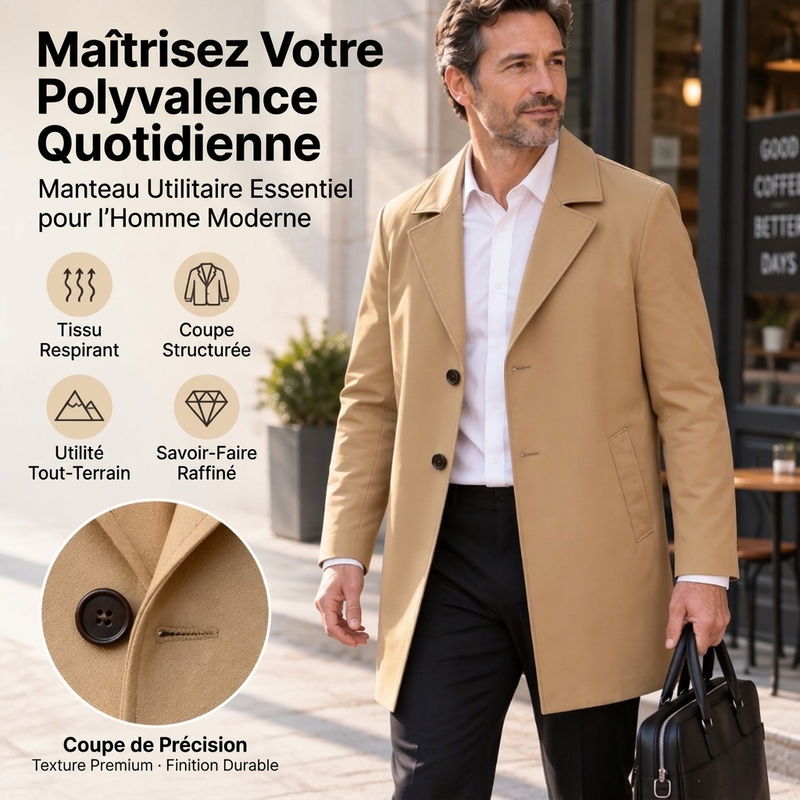 Trench-coat classique homme à simple boutonnage