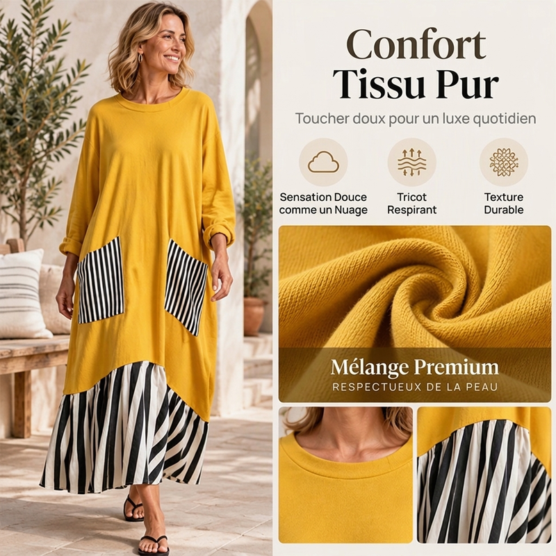 ⏰ Dernier jour des soldes – 52% DE RÉDUCTION ✨Robe longue à manches longues en patchwork rayé pour femme