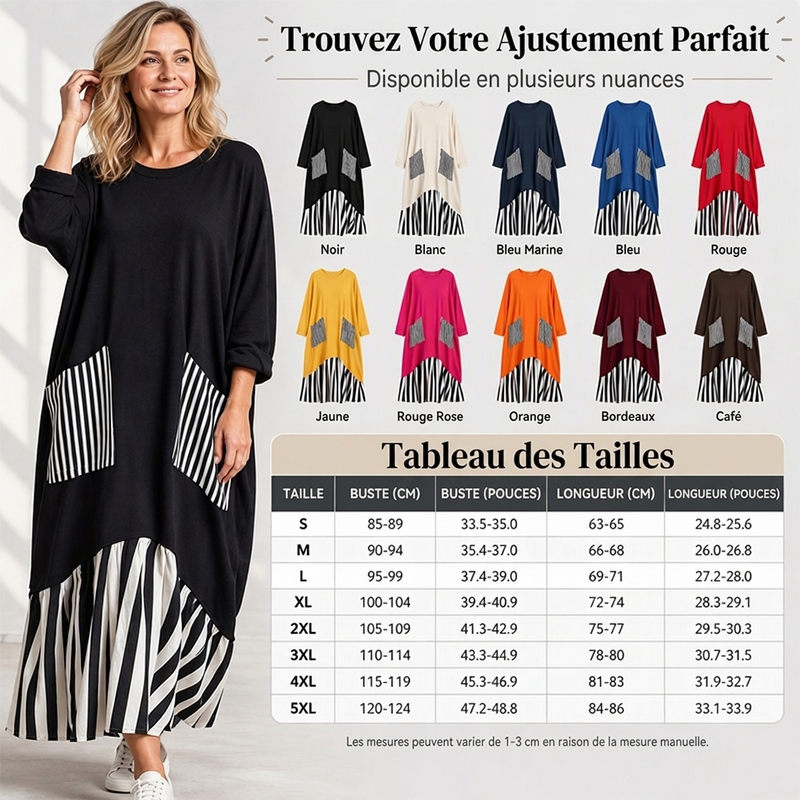 ⏰ Dernier jour des soldes – 52% DE RÉDUCTION ✨Robe longue à manches longues en patchwork rayé pour femme