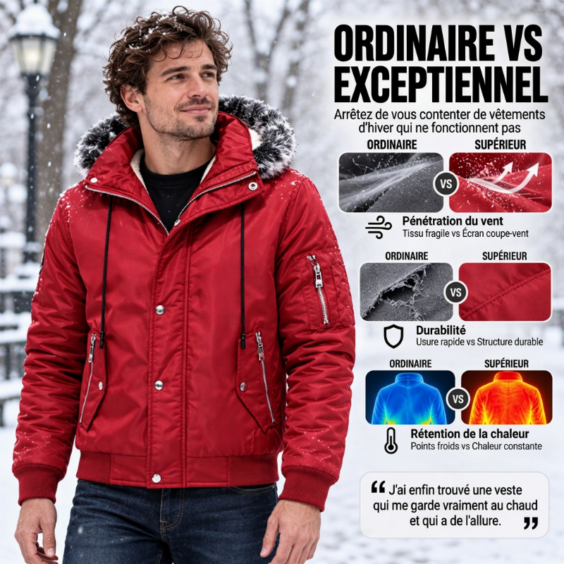 ✨ Veste d’hiver décontractée pour homme, capuche en fausse fourrure : facile à porter au quotidien 🧥