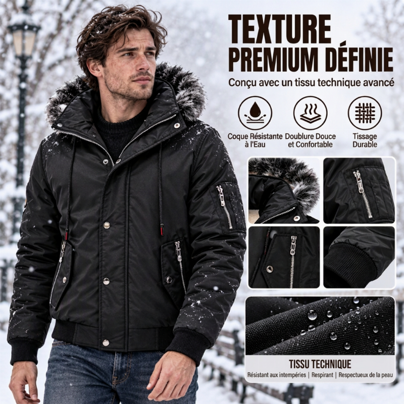 ✨ Veste d’hiver décontractée pour homme, capuche en fausse fourrure : facile à porter au quotidien 🧥