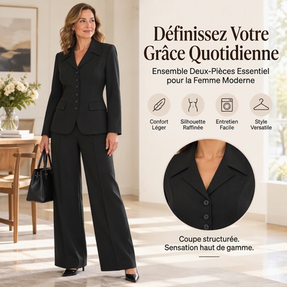 Ensemble blazer cintré élégant et pantalon large pour femme