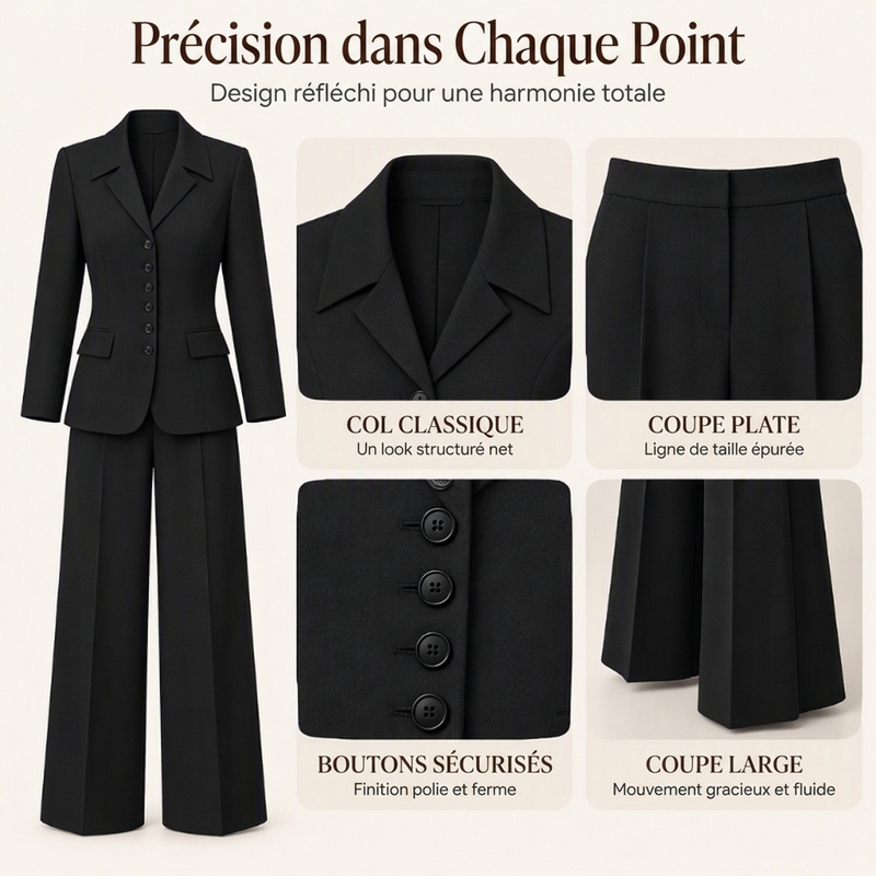 Ensemble blazer cintré élégant et pantalon large pour femme