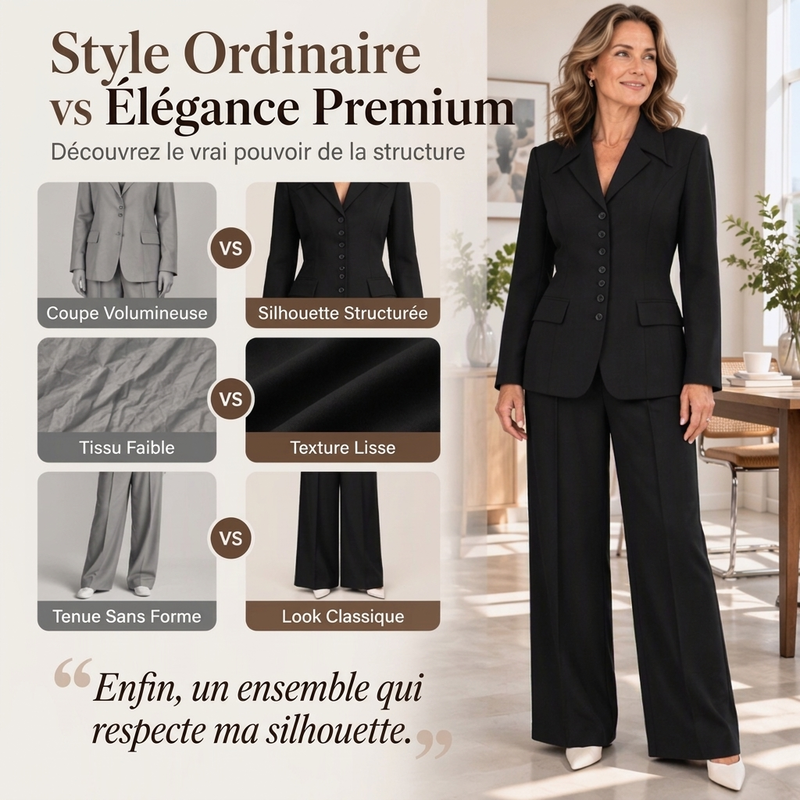Ensemble blazer cintré élégant et pantalon large pour femme