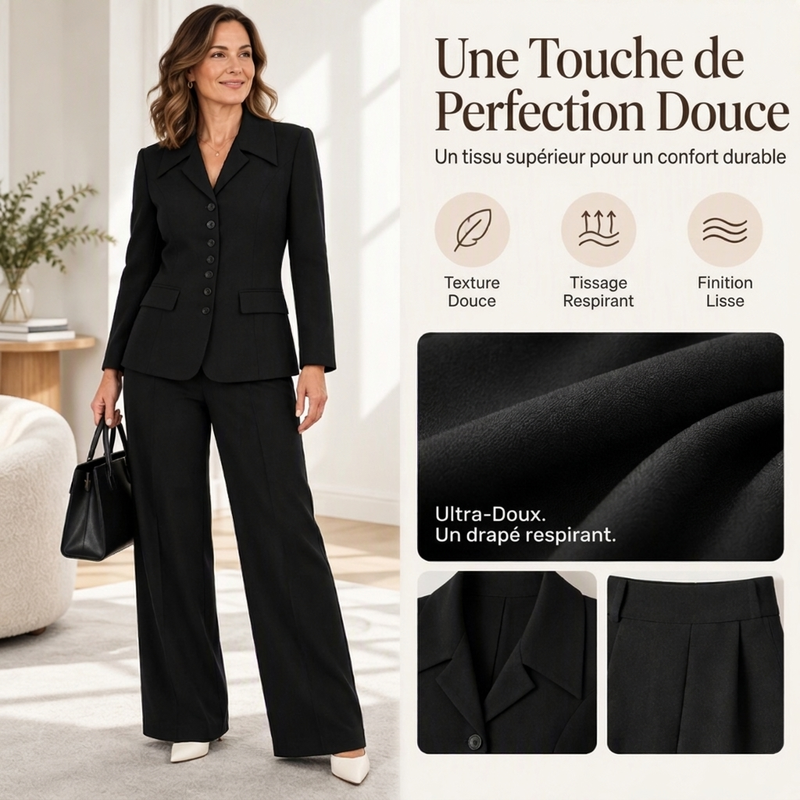Ensemble blazer cintré élégant et pantalon large pour femme