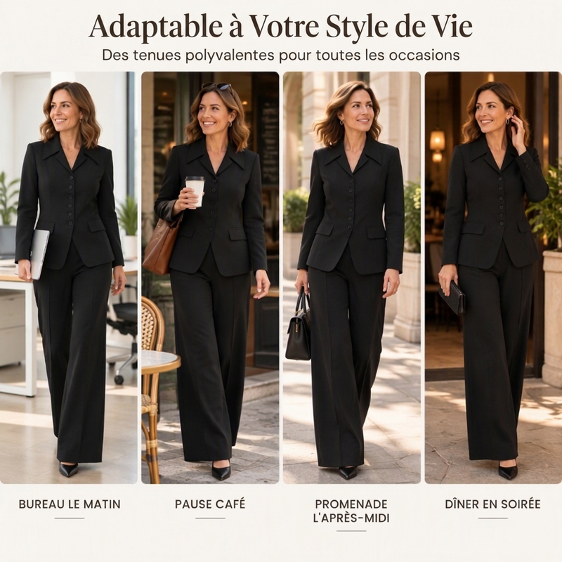 Ensemble blazer cintré élégant et pantalon large pour femme