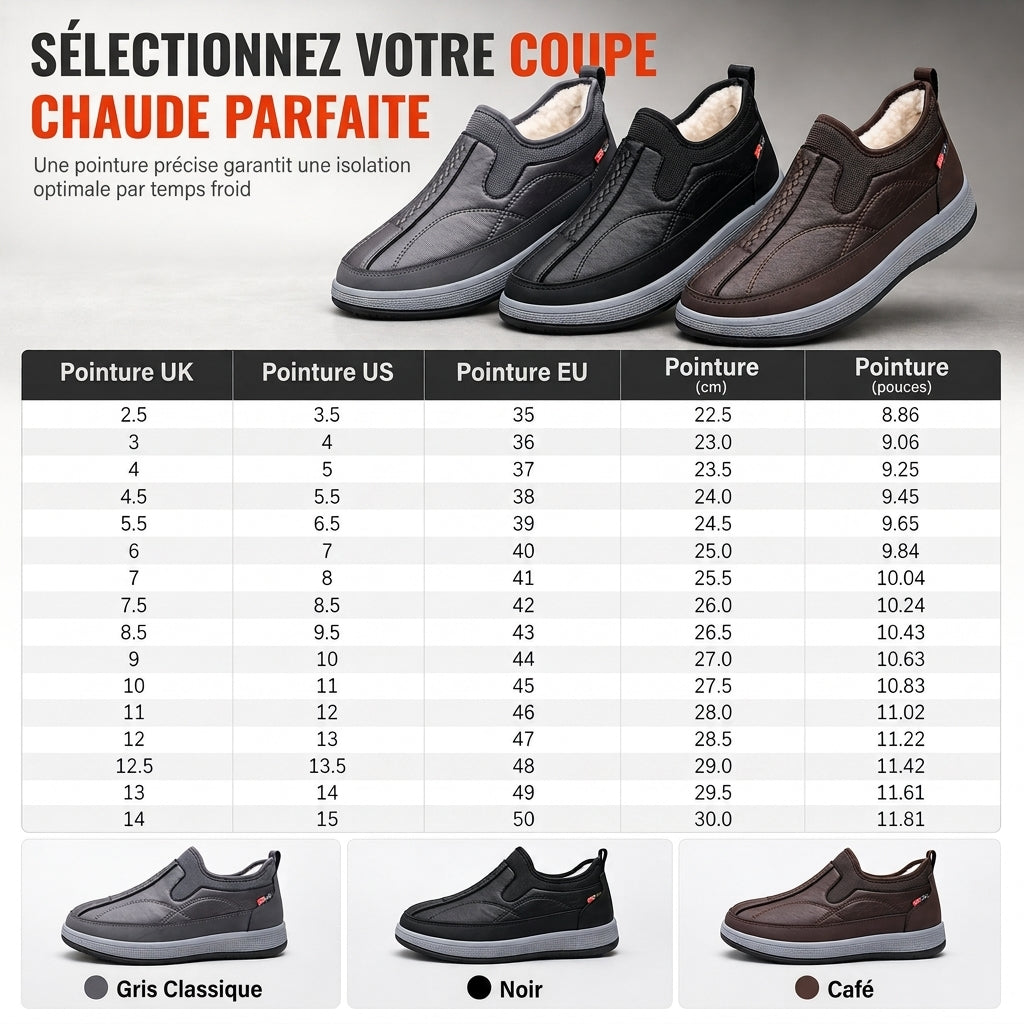 Chaussures hommes d'hiver chaudes et épaisses à enfiler