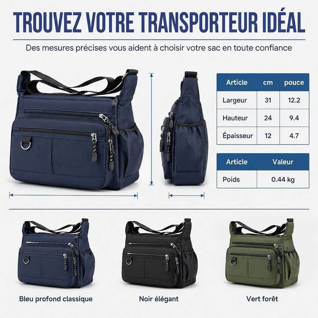 Sac bandoulière grande capacité pour homme, sac à bandoulière décontracté pour affaires à plusieurs poches et durable