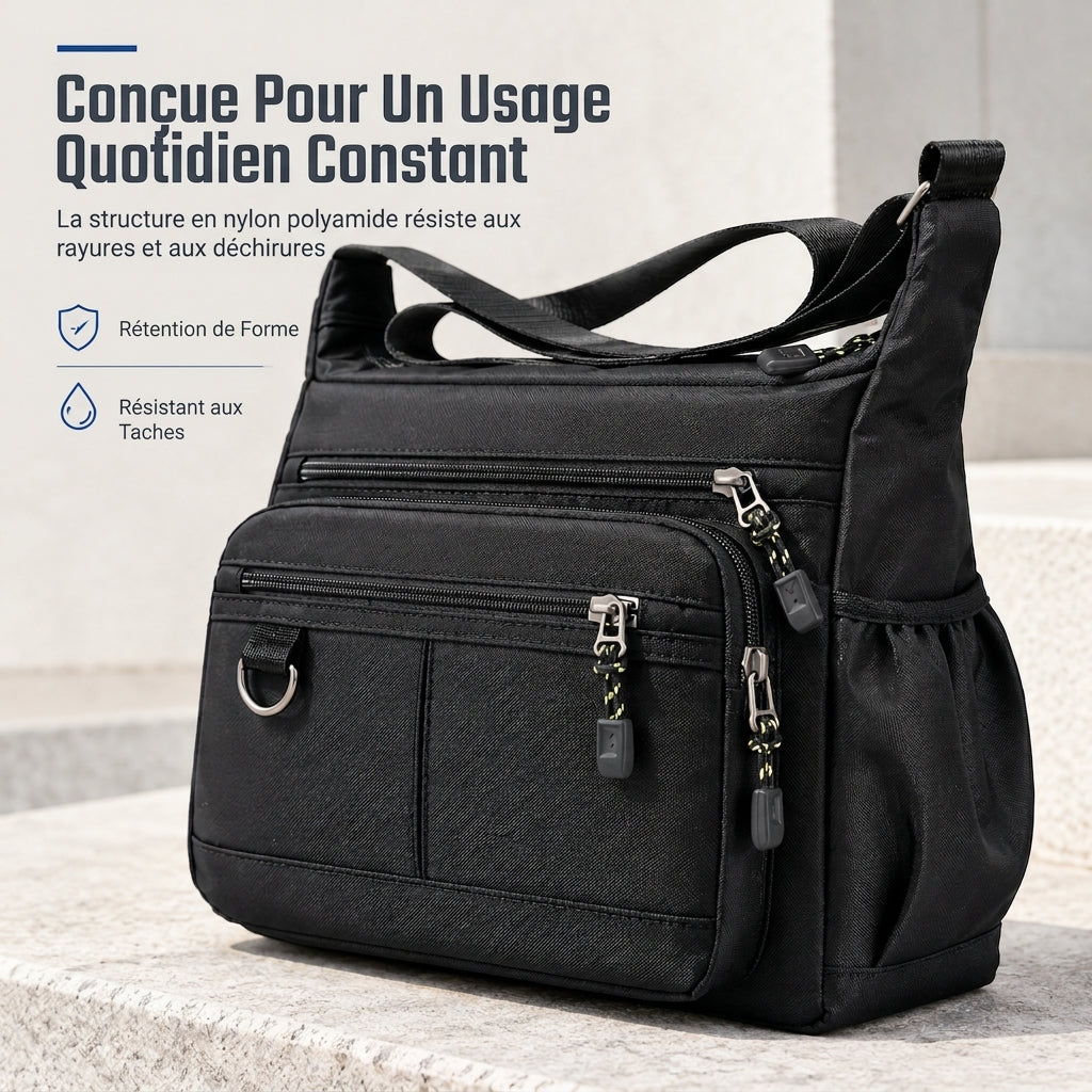 Sac bandoulière grande capacité pour homme, sac à bandoulière décontracté pour affaires à plusieurs poches et durable