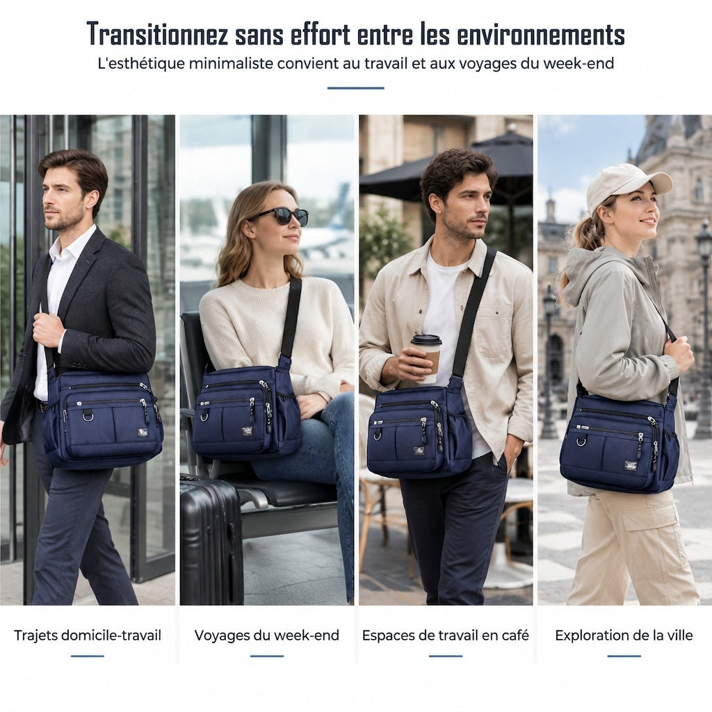 Sac bandoulière grande capacité pour homme, sac à bandoulière décontracté pour affaires à plusieurs poches et durable