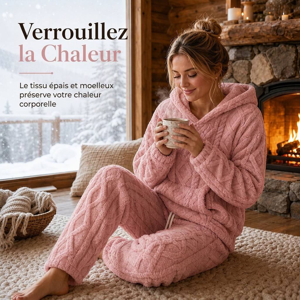❄️Ensemble de détente 2 pièces en tissu pelucheux pour femme, sweat à capuche et pantalon