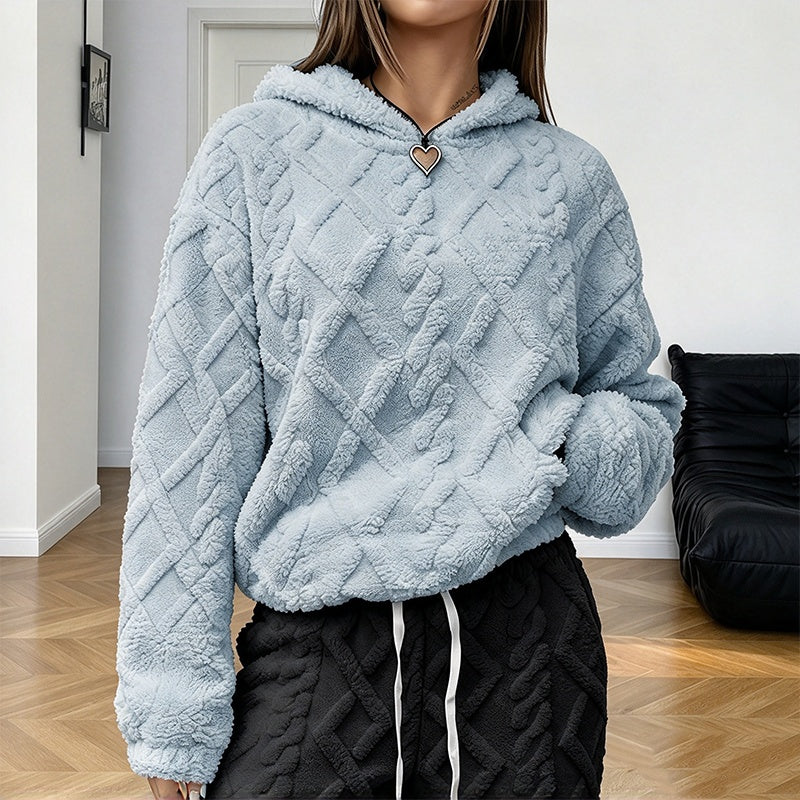 Robe à capuche en peluche jacquard à motifs de losanges pour femmes