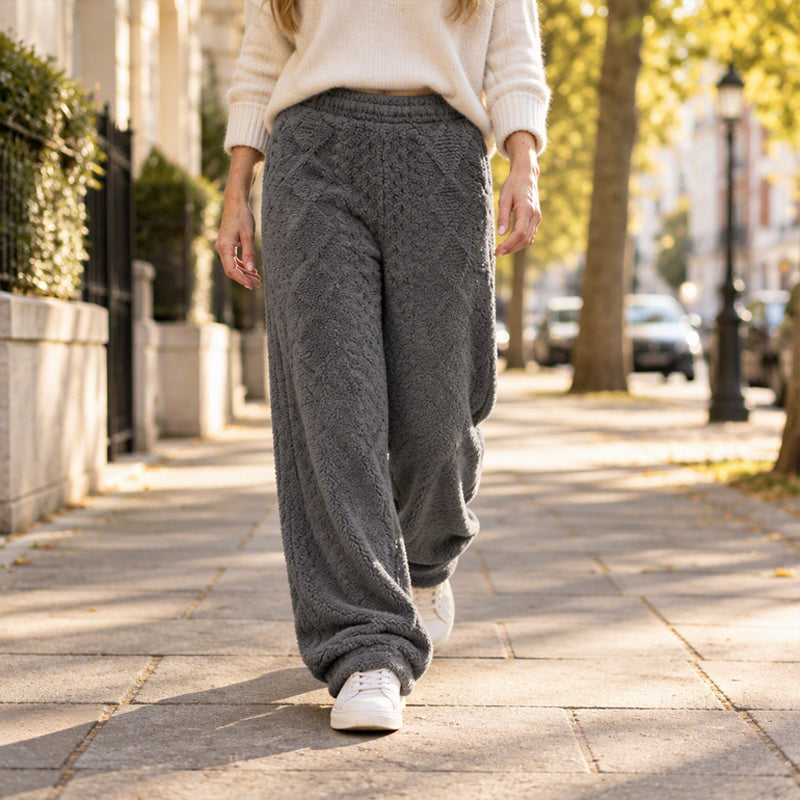 Pantalon de détente large texturé en peluche pour femme