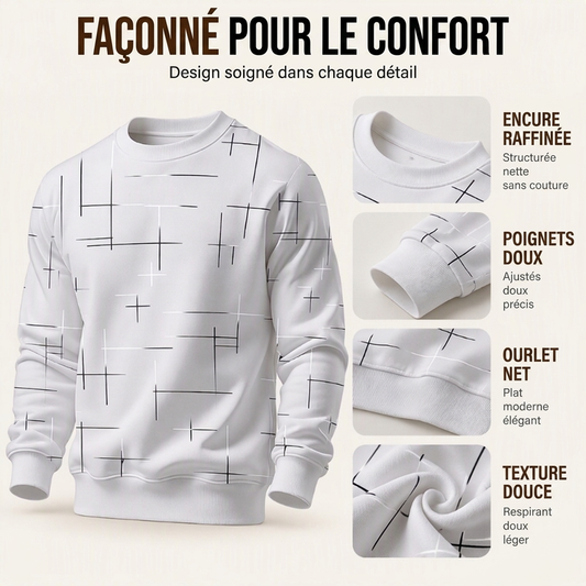 Sweat-shirt homme à col rond et imprimé lignes