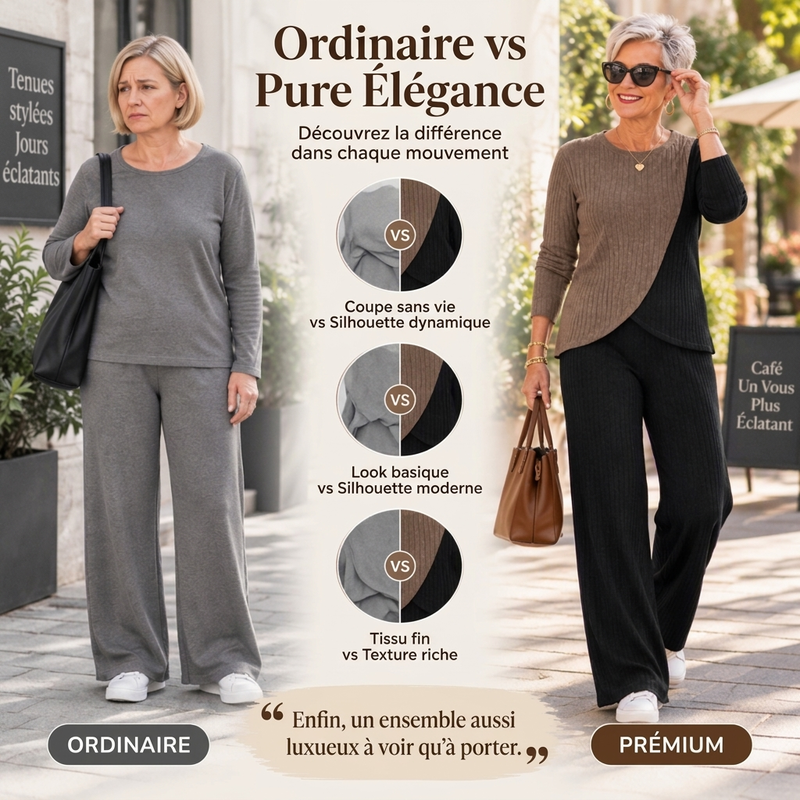 Ensemble 2 pièces en maille côtelée colorée et de détente pour femme