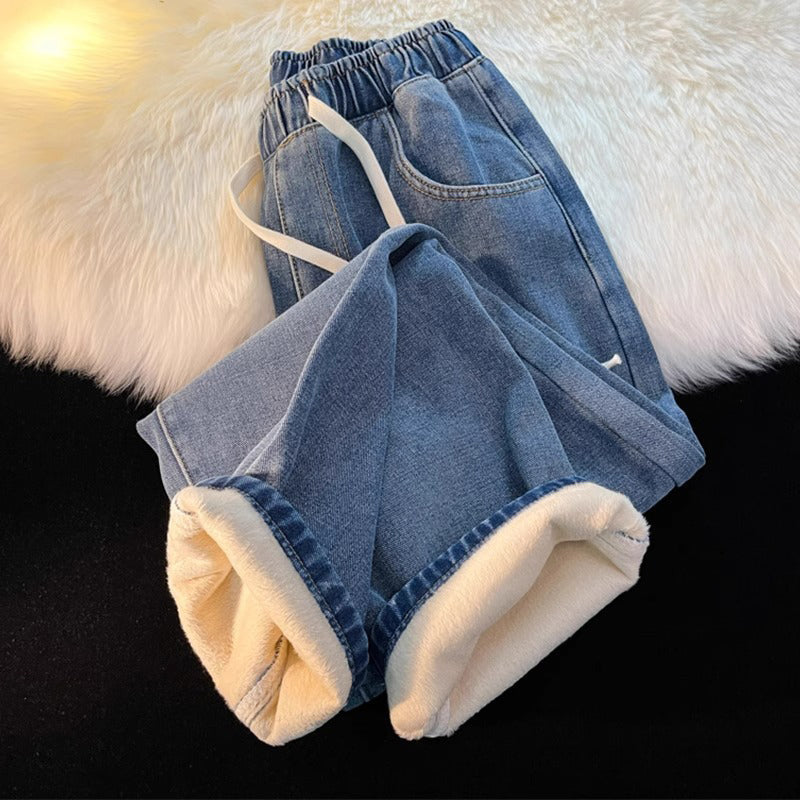 Jean droit doublé chaud pour femme