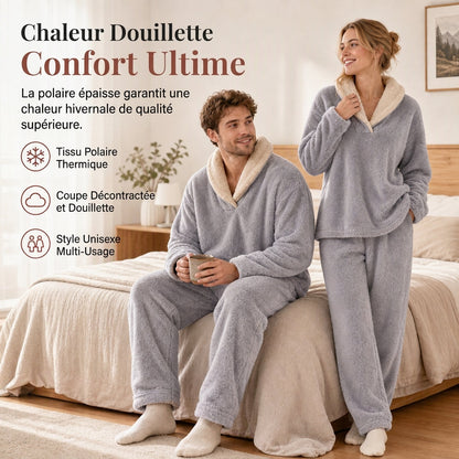 Ensemble pyjama sherpa épais et chaud pour homme et femme
