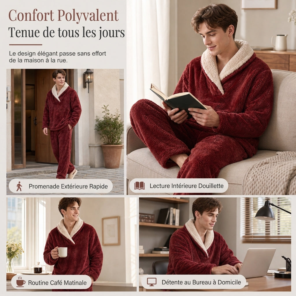 Ensemble pyjama sherpa épais et chaud pour homme et femme