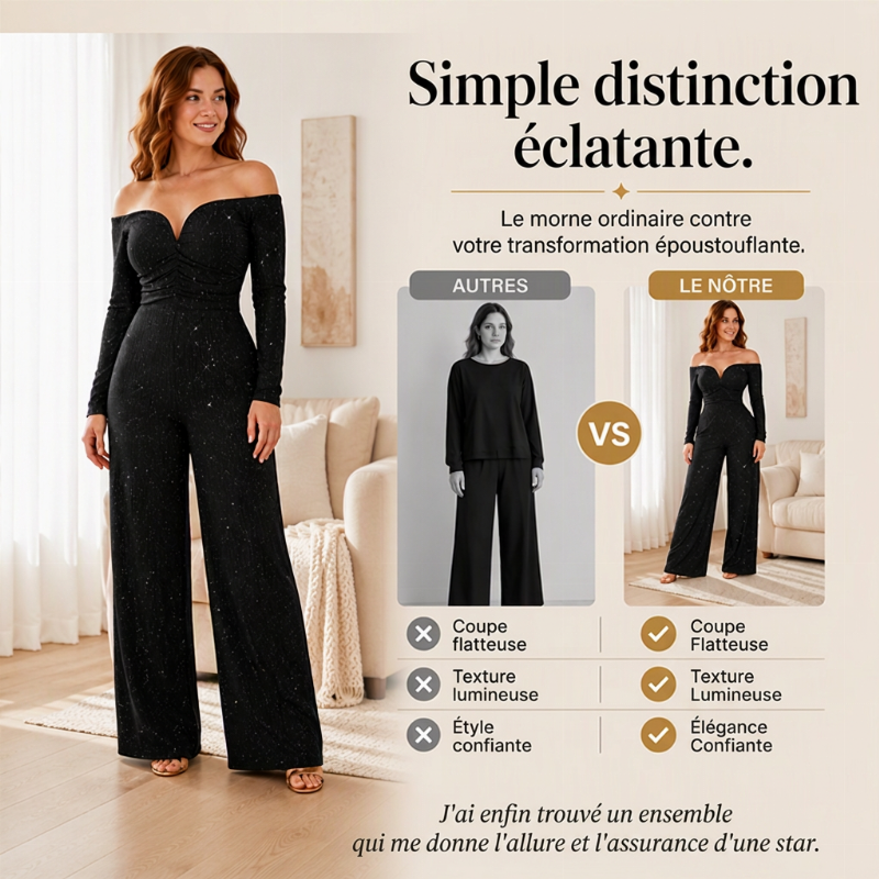 Combinaison élégant à paillettes et épaules dénudées pour femmes