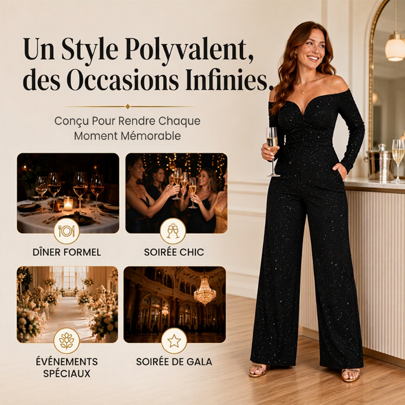 Combinaison élégant à paillettes et épaules dénudées pour femmes