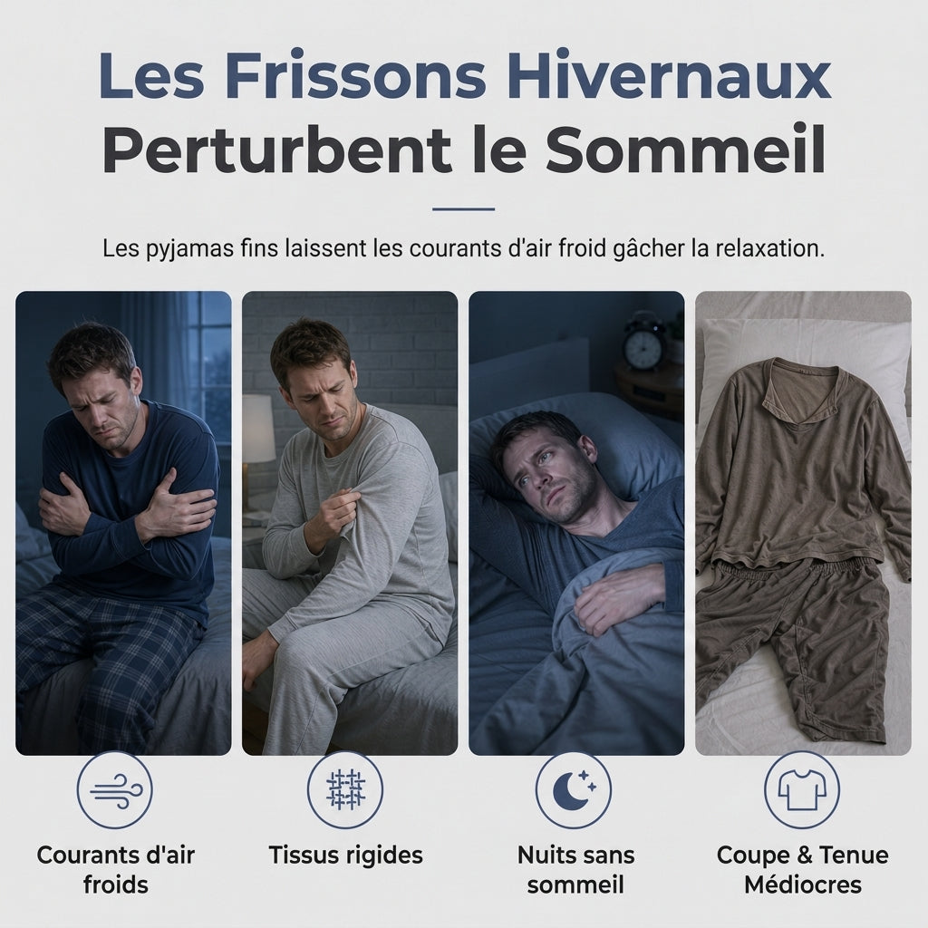 Ensemble Pyjama en Maille Douce et Moelleuse pour Homme, Haut Col Rond Uni et Pantalon à Carreaux