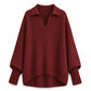 Pull en maille col rabattu coupe ample pour femme, tricot décontracté et souple, manches longues, couleur unie