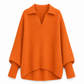 Pull en maille col rabattu coupe ample pour femme, tricot décontracté et souple, manches longues, couleur unie