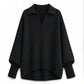 Pull en maille col rabattu coupe ample pour femme, tricot décontracté et souple, manches longues, couleur unie