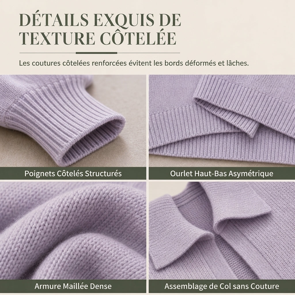 Pull en maille col rabattu coupe ample pour femme, tricot décontracté et souple, manches longues, couleur unie