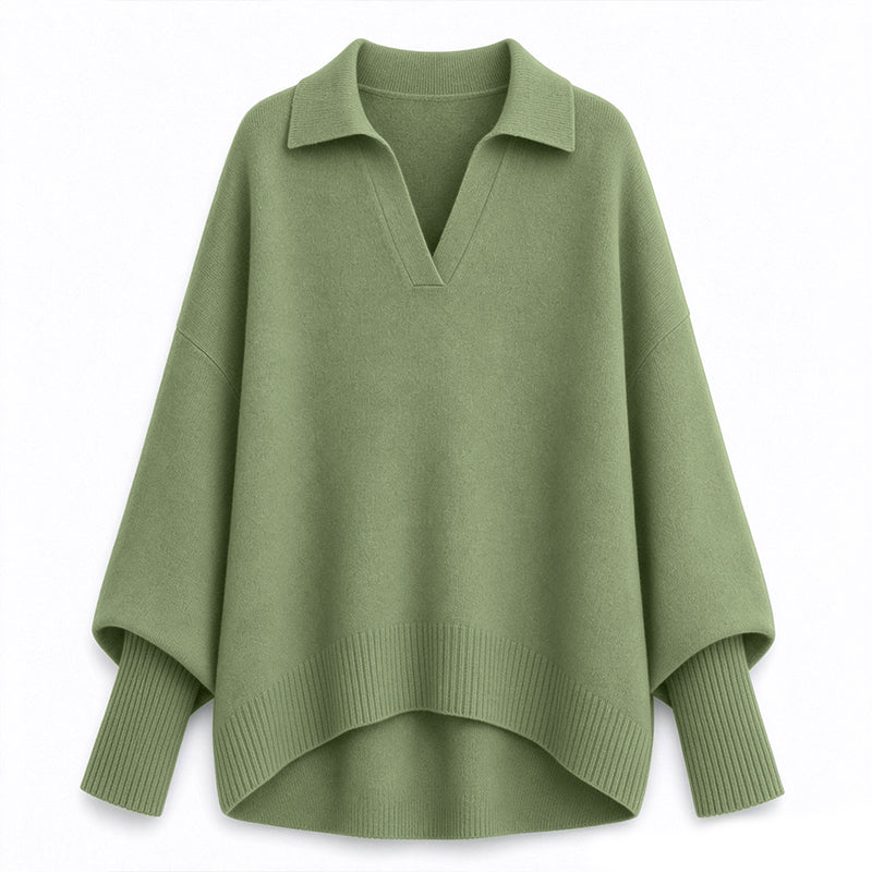 Pull en maille col rabattu coupe ample pour femme, tricot décontracté et souple, manches longues, couleur unie