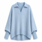 Pull en maille col rabattu coupe ample pour femme, tricot décontracté et souple, manches longues, couleur unie