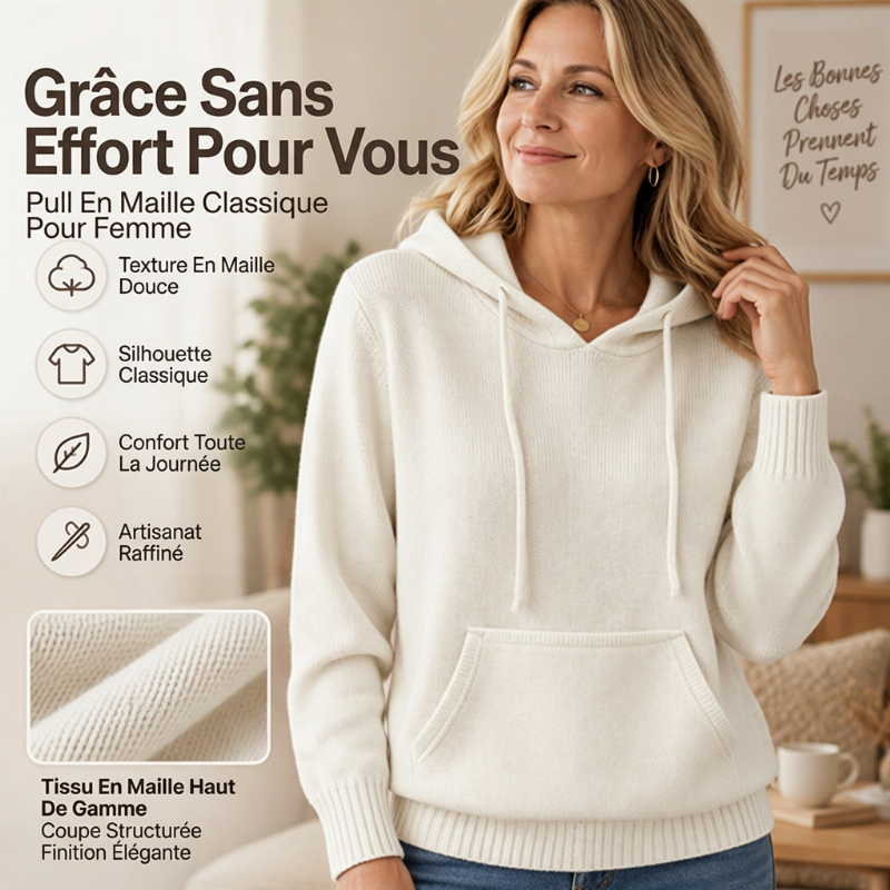 Pull en tricot à capuche décontracté pour femme