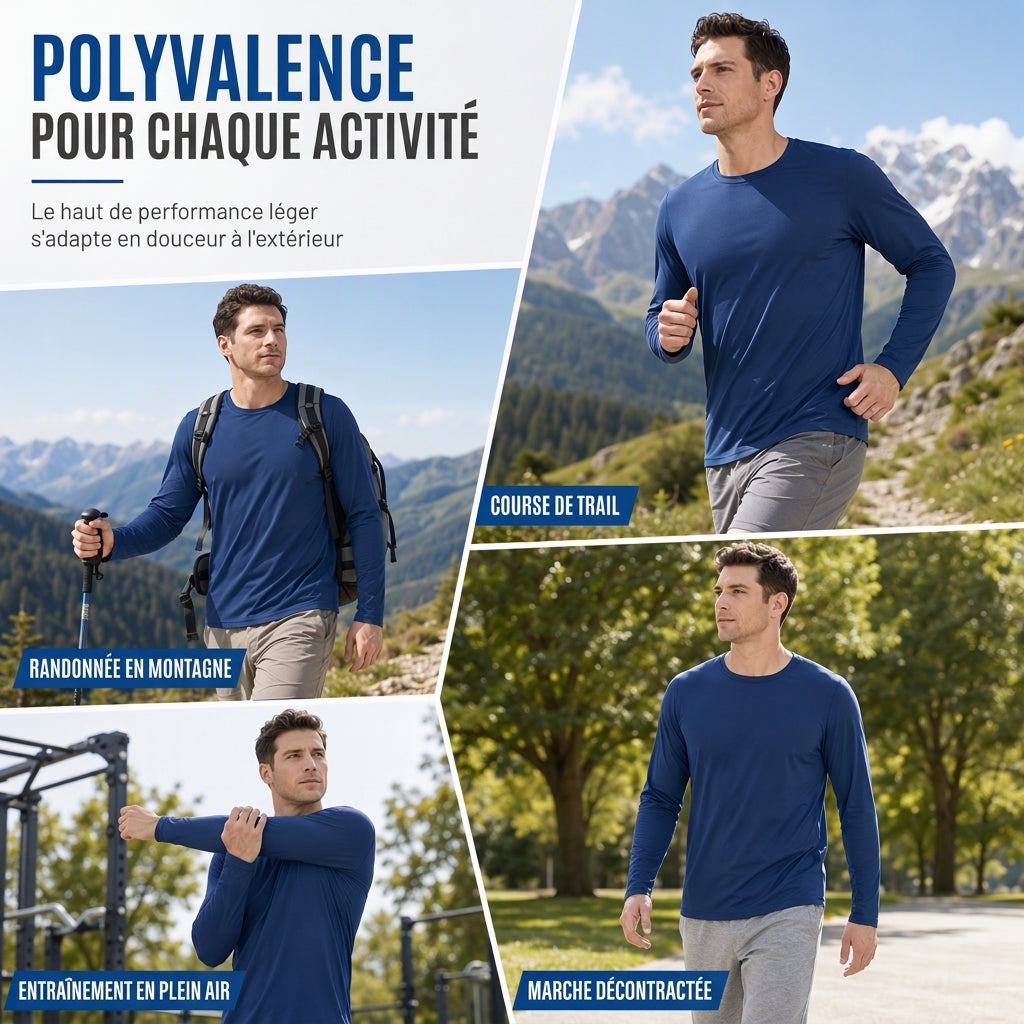 Chemise Homme à Manches Longues Col Rond à Séchage Rapide