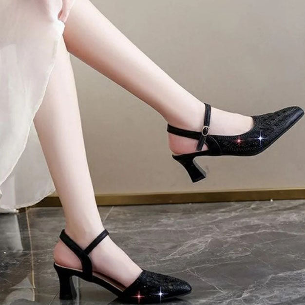 Sandales à talons hauts respirantes avec pierres de Rhin pour femmes
