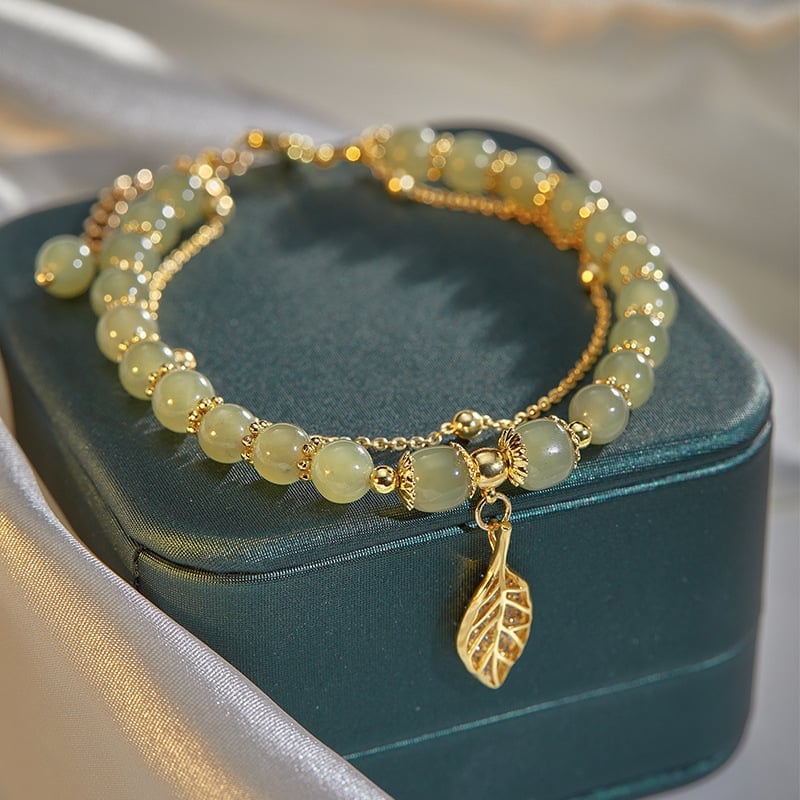 🌸Cadeau de fête des mères !🌸-- Bracelet porte-bonheur en jade et feuille d'or Wotian