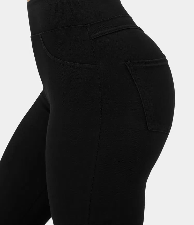 Leggings décontractés en denim tricoté extensible avec poche latérale arrière taille haute