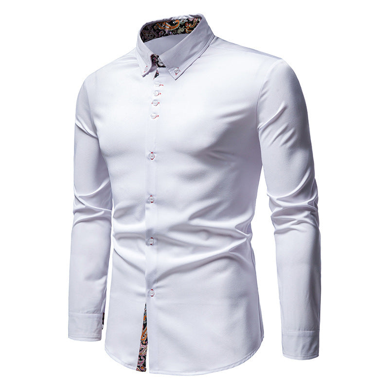 Chemise à manches longues boutonnée à imprimé floral coupe slim pour hommes