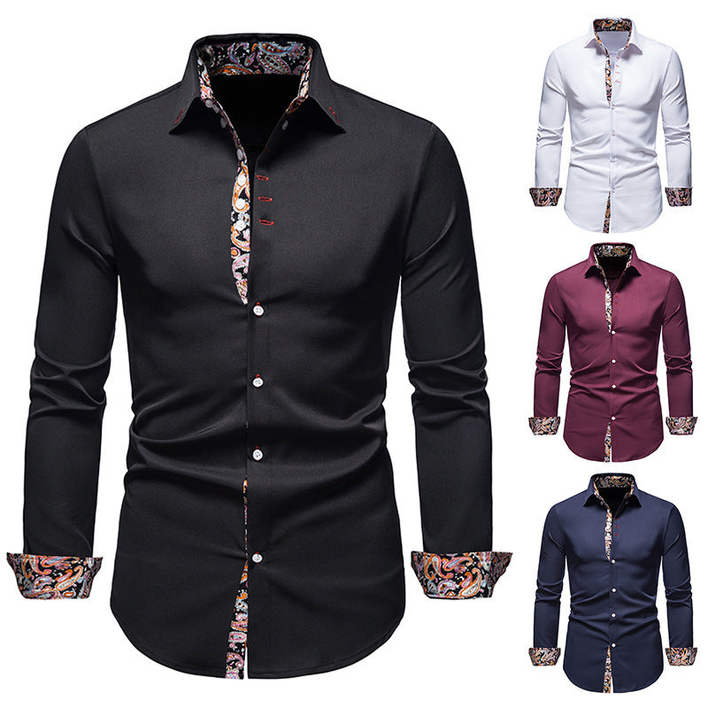 Chemise à manches longues boutonnée à imprimé floral coupe slim pour hommes