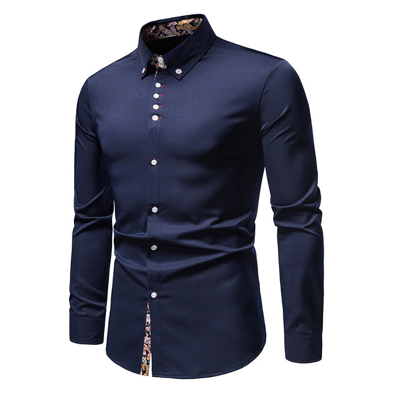 Chemise à manches longues boutonnée à imprimé floral coupe slim pour hommes