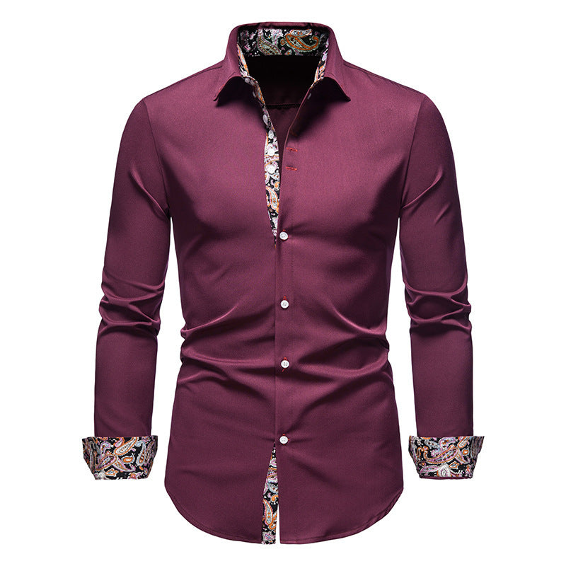 Chemise à manches longues boutonnée à imprimé floral coupe slim pour hommes